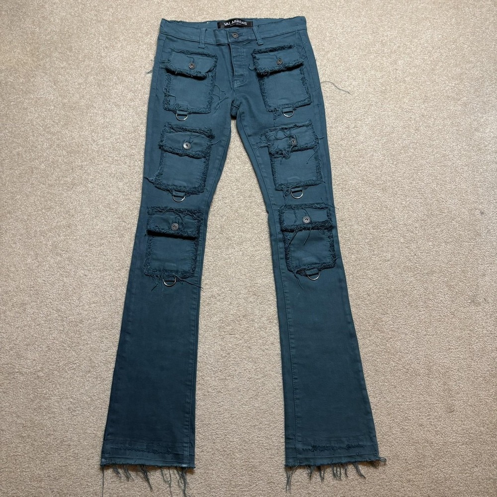 Valabasas Jeans Mens 30x36 Green Slim Fit Bootcut Multi Pocket Denim Pants